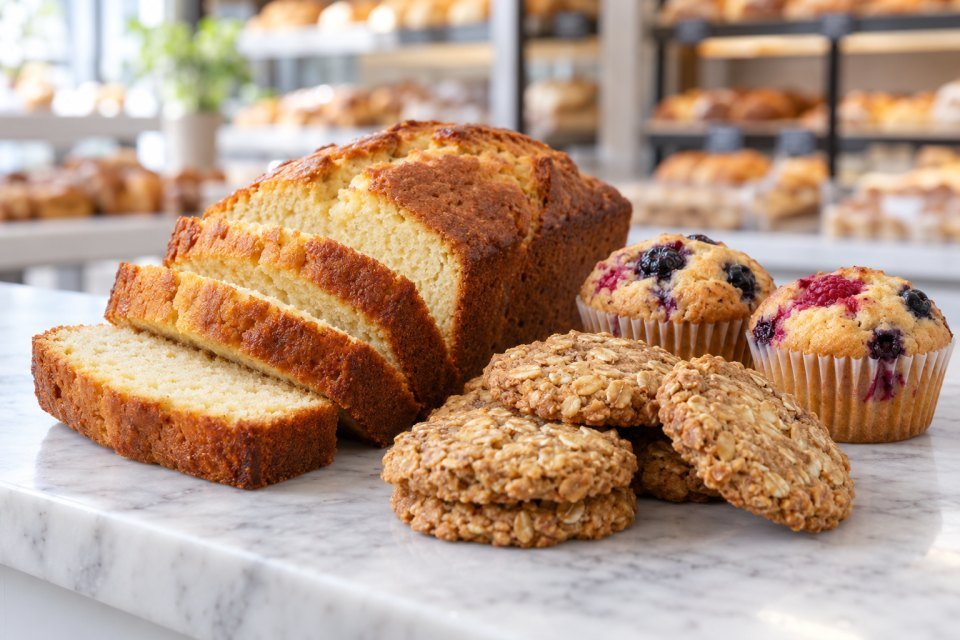 Sugar-free loaf cake, muffins and oat biscuits
