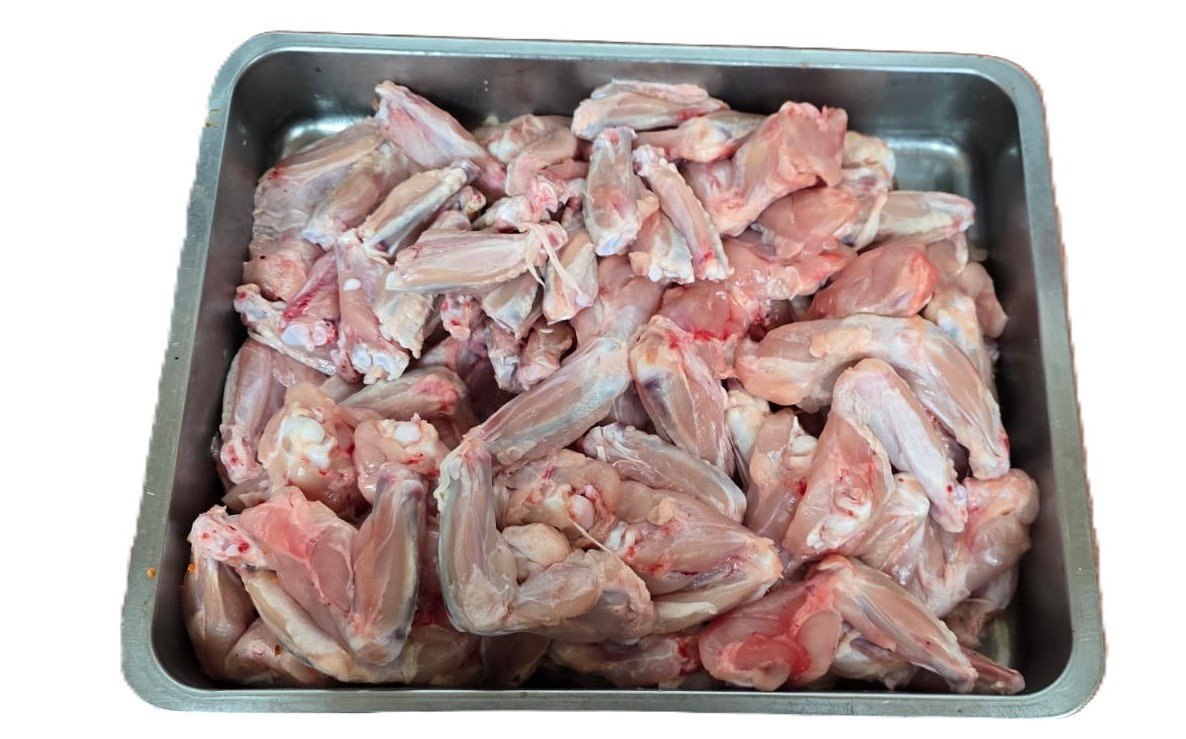 Fresh chicken wings in a butcher's tray