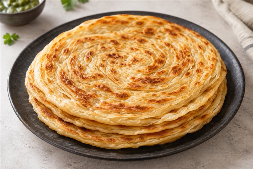 Golden flaky parathas