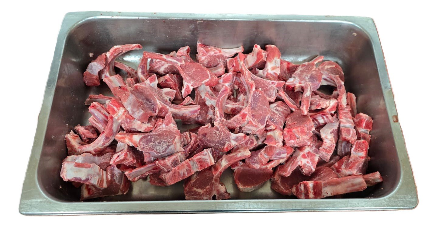 Fresh lamb chops at the butcher counter