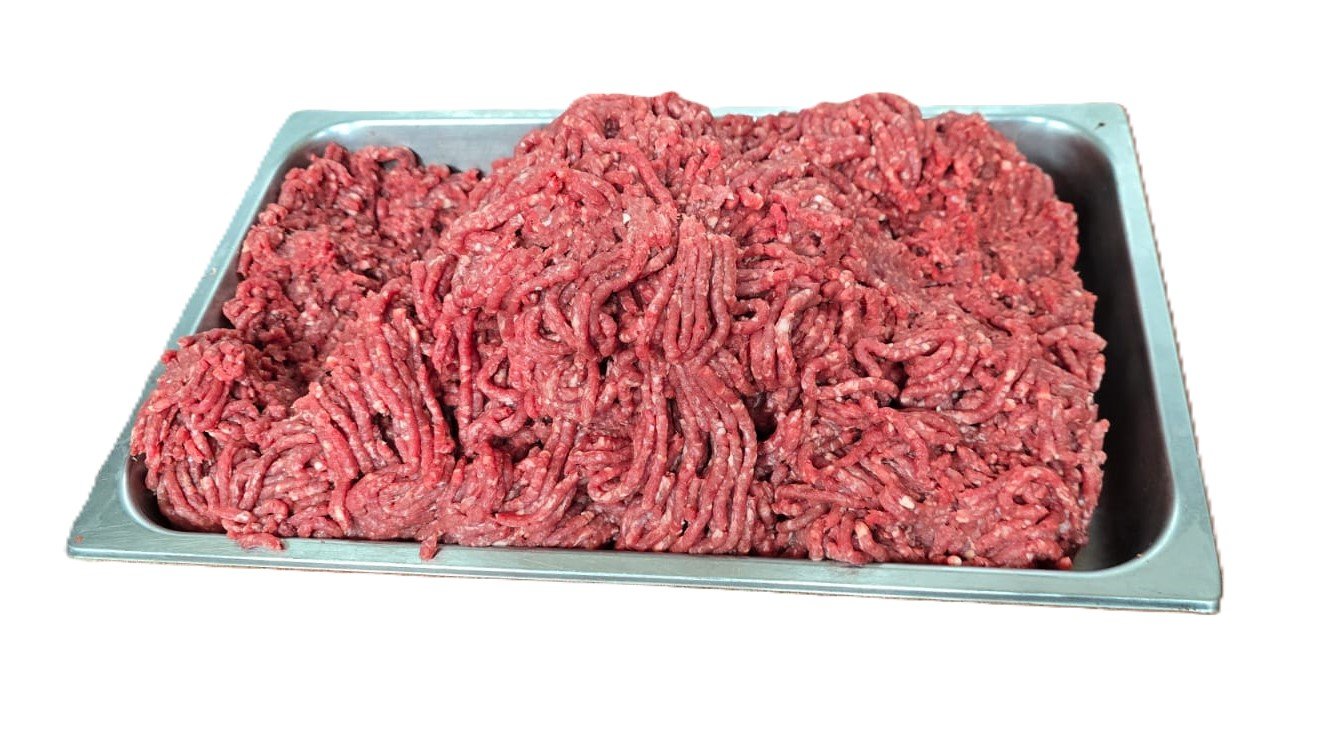 Fresh lamb mince in a butcher's tray