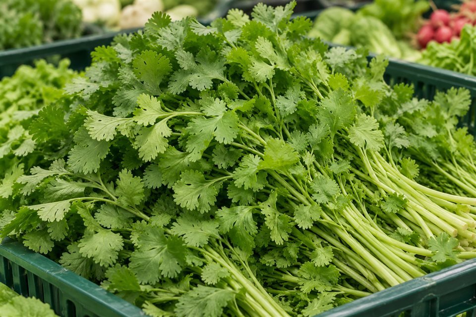 Fresh coriander in the produce section